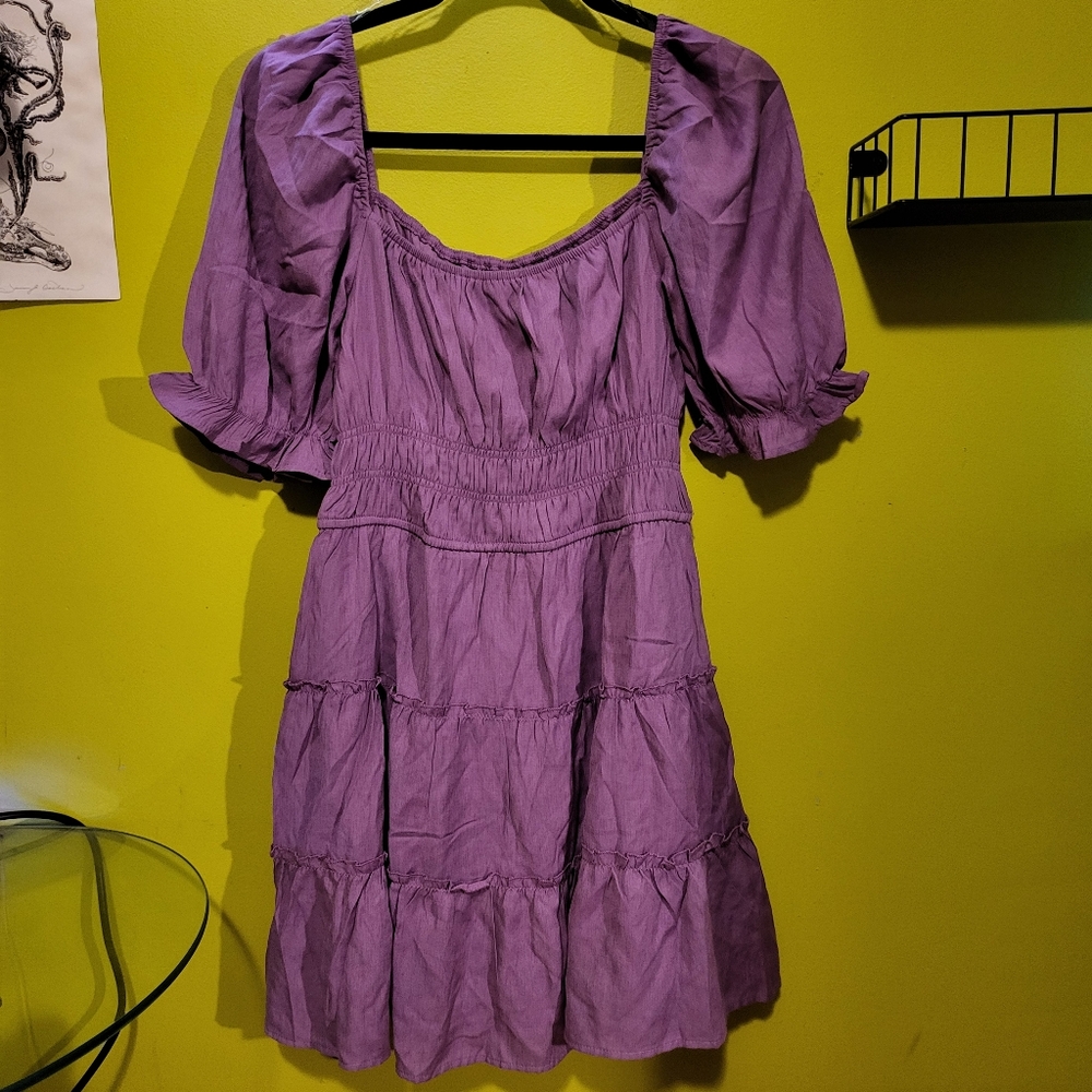 Purple elastic banded waist mini dress